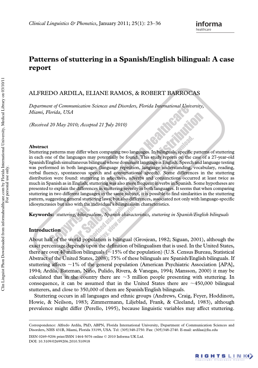 Pdf) Patterns Of Stuttering In A Spanish/english Bilingual For Book Report Template In Spanish