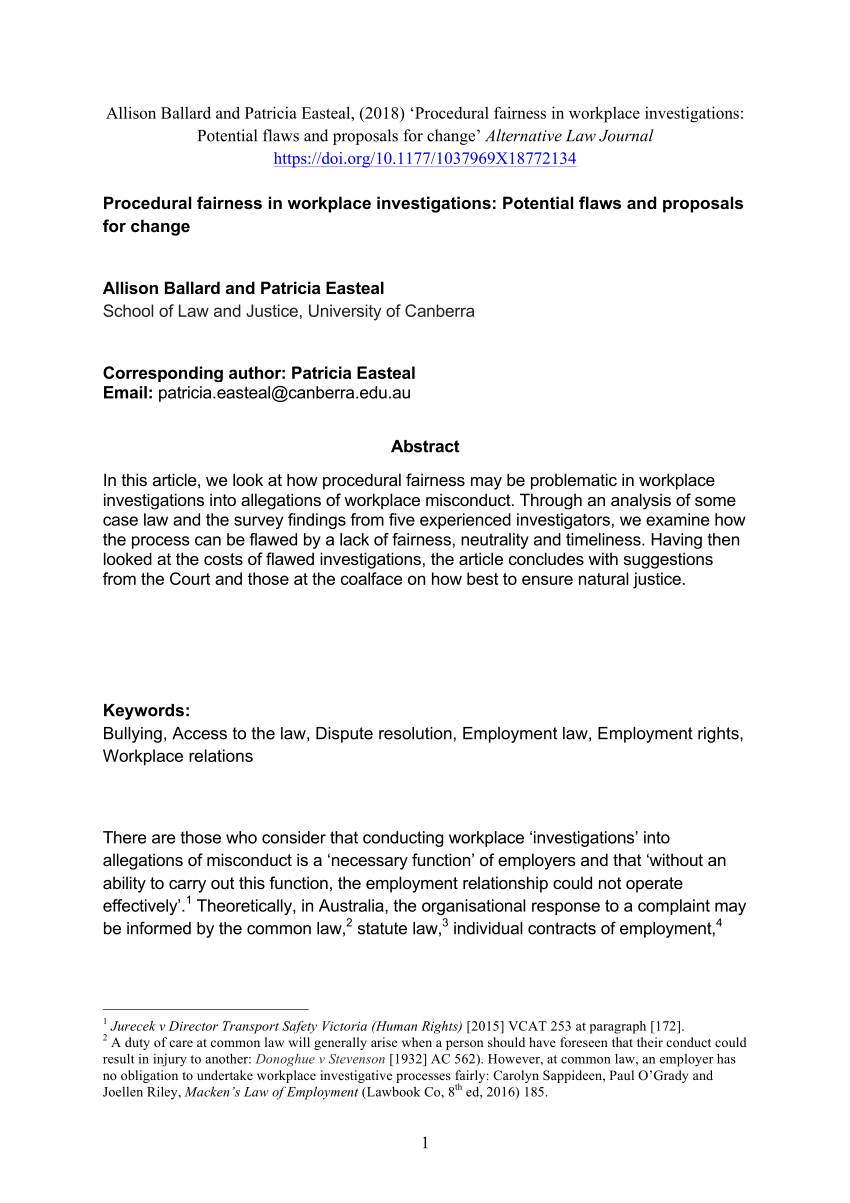 Pdf) Procedural Fairness In Workplace Investigations Throughout Workplace Investigation Report Template
