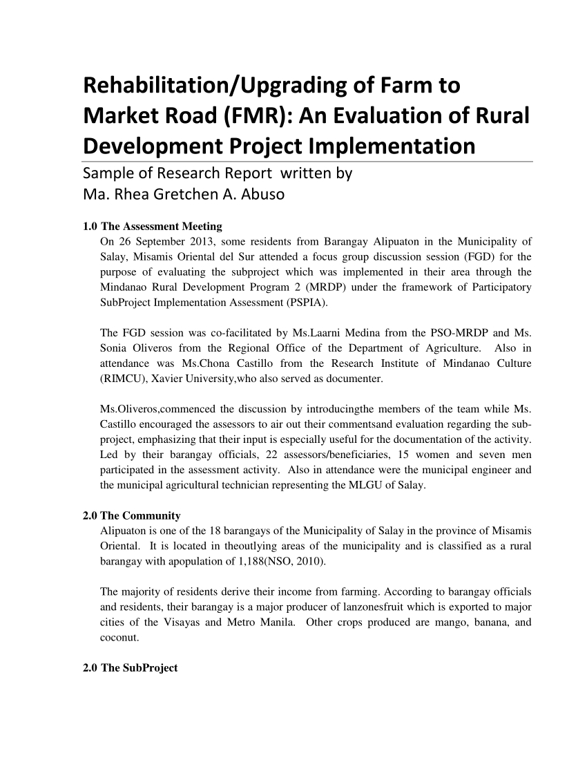Pdf) Rehabilitation/upgrading Of Farm To Market Road (Fmr With Focus Group Discussion Report Template