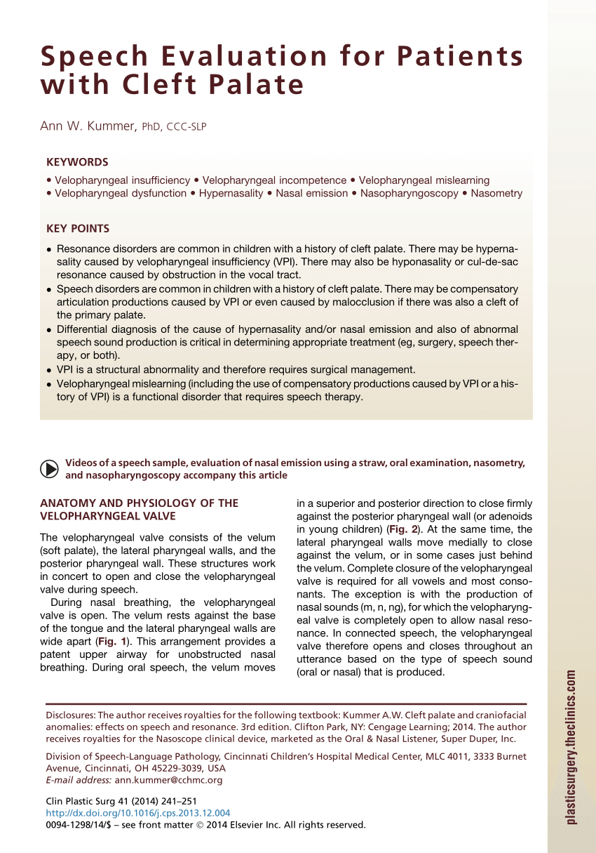 Pdf) Speech Evaluation For Patients With Cleft Palate Inside Speech And Language Report Template