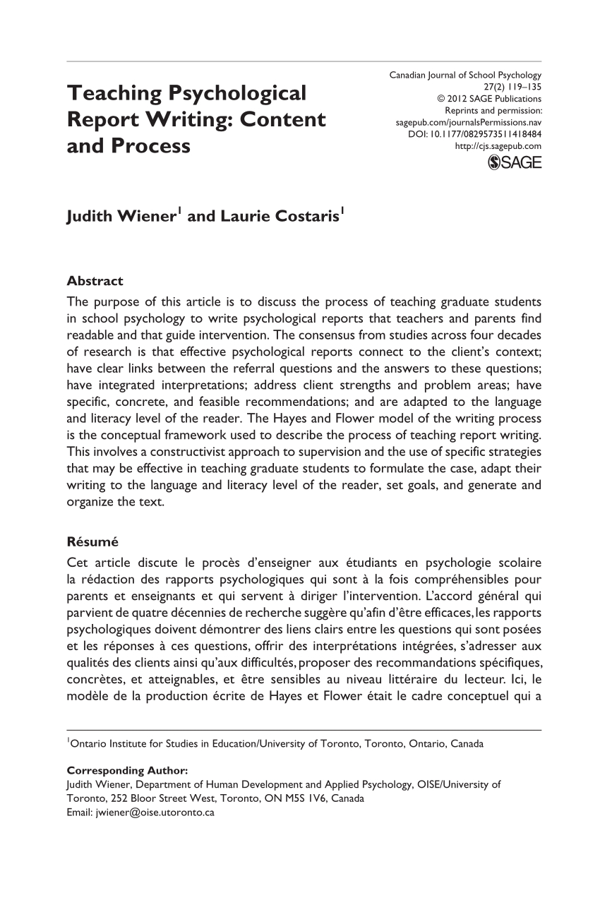 Pdf) Teaching Psychological Report Writing: Content And Process Pertaining To School Psychologist Report Template