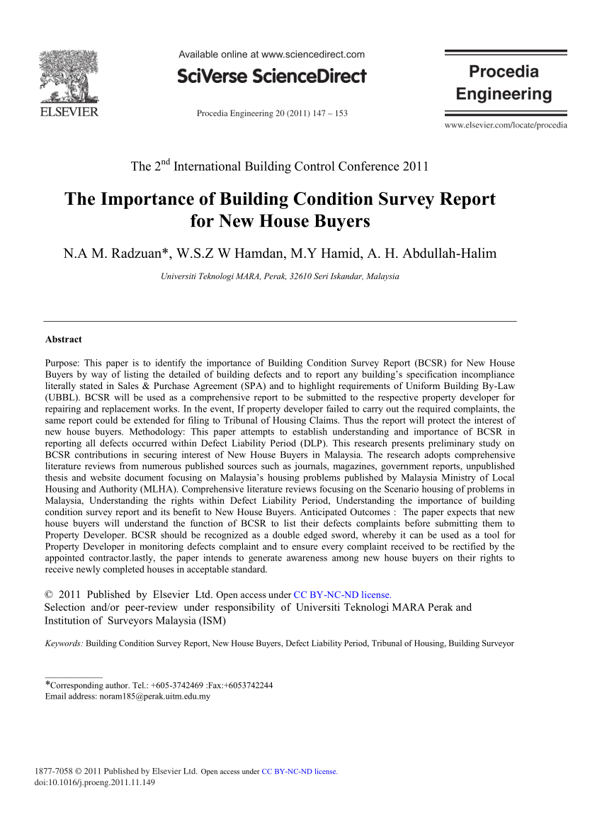 Pdf) The Importance Of Building Condition Survey Report For Within Property Condition Assessment Report Template