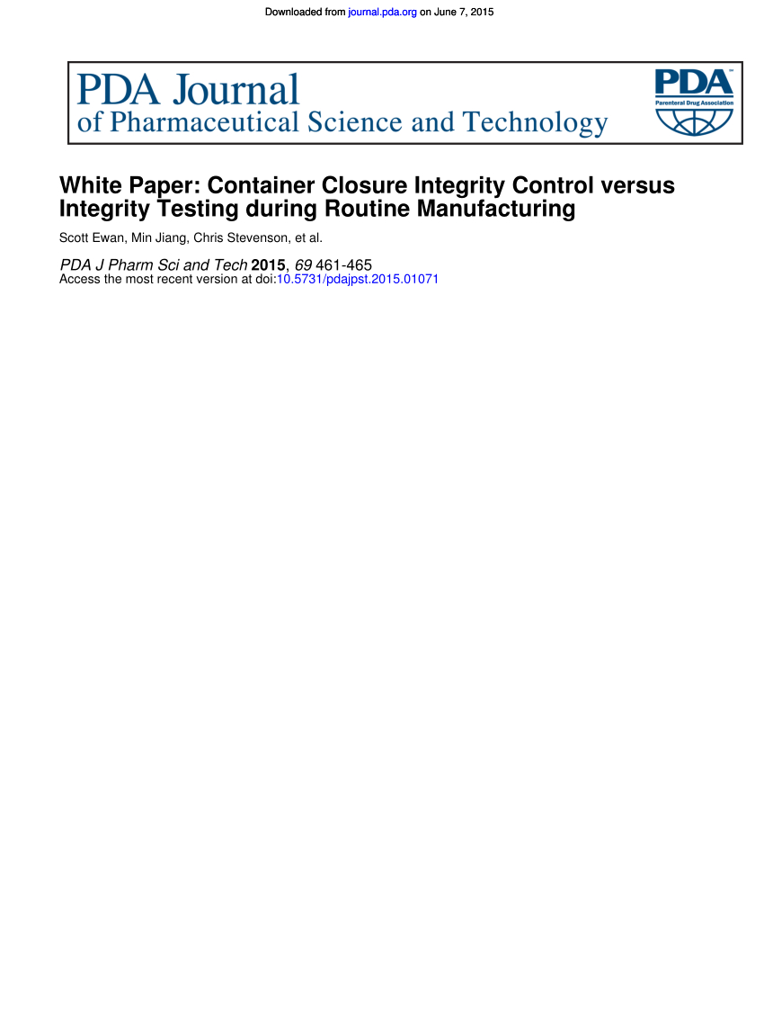 Pdf) White Paper: Container Closure Integrity Control Versus With Test Closure Report Template