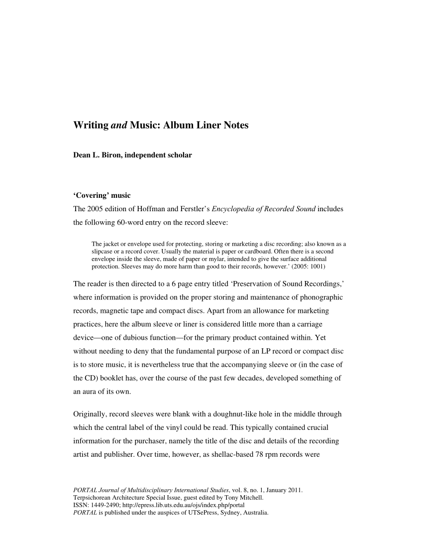 Pdf) Writing And Music: Album Liner Notes In Cd Liner Notes Template Word
