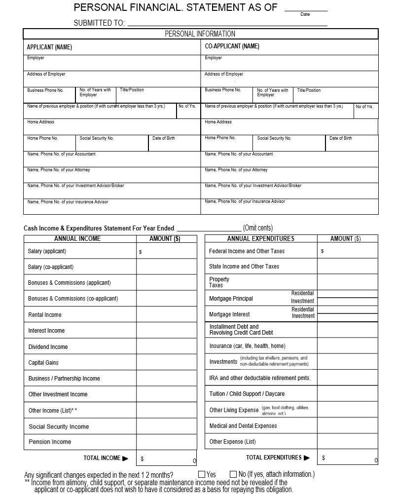 Personal Financial Statement Form Excel – Falep.midnightpig.co Throughout Blank Personal Financial Statement Template