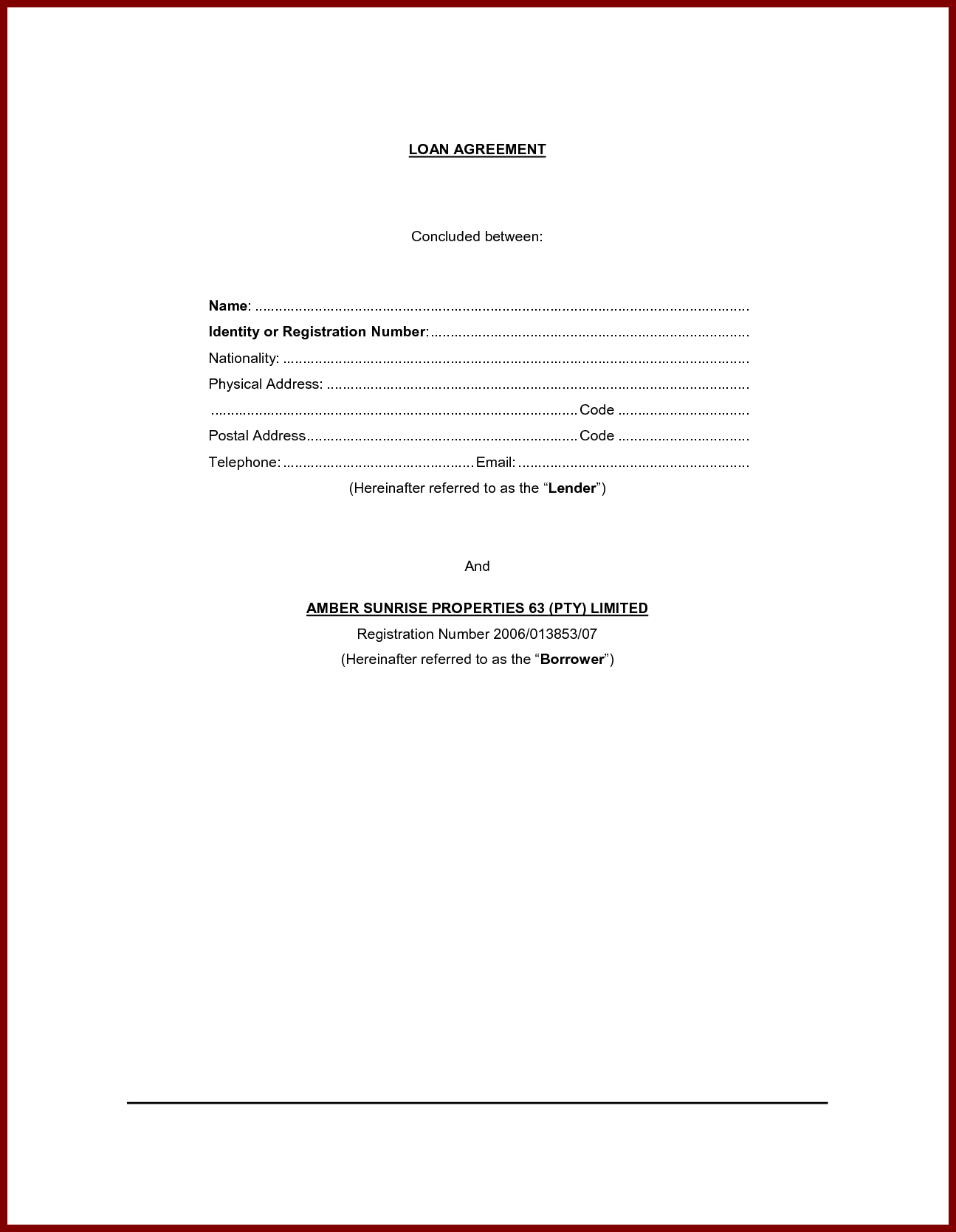 Personal Loan Contract Or Agreement Form Sample : Vientazona Regarding Blank Loan Agreement Template