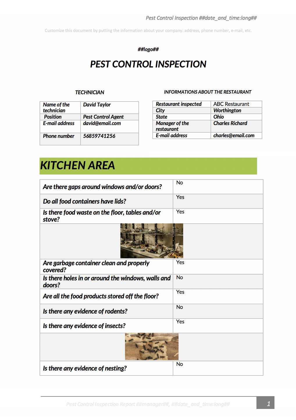 Pest Control Inspection With Kizeo Forms From Your Cellphone Throughout Pest Control Inspection Report Template