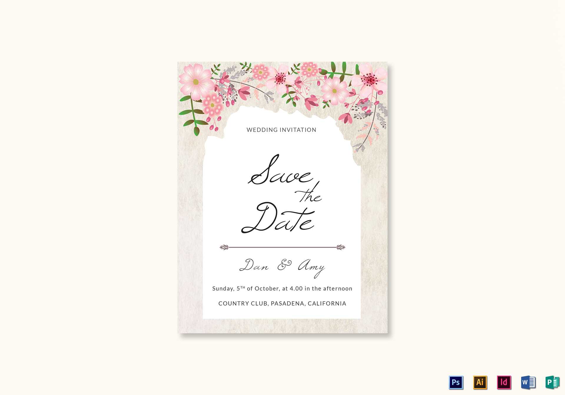 Pink Floral Save The Date Card Template For Save The Date Template Word