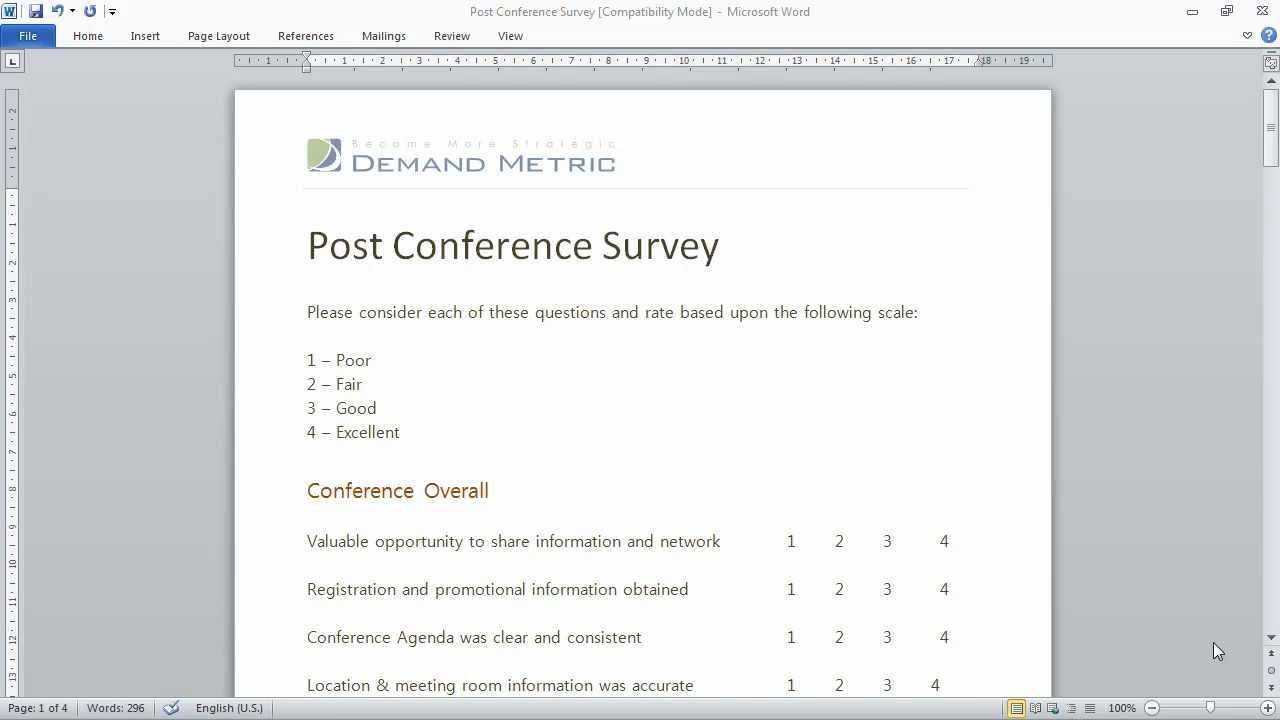 Post Conference Survey Template Intended For Event Survey Template Word
