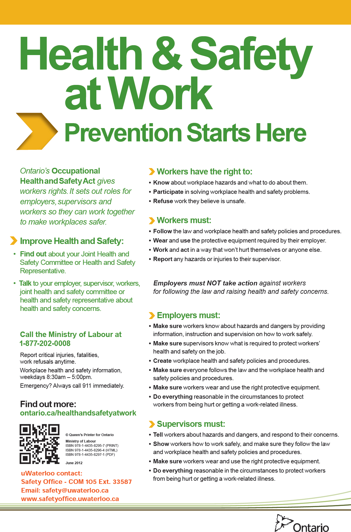 Posting Requirements | Safety Office | University Of Waterloo Throughout Health And Safety Board Report Template