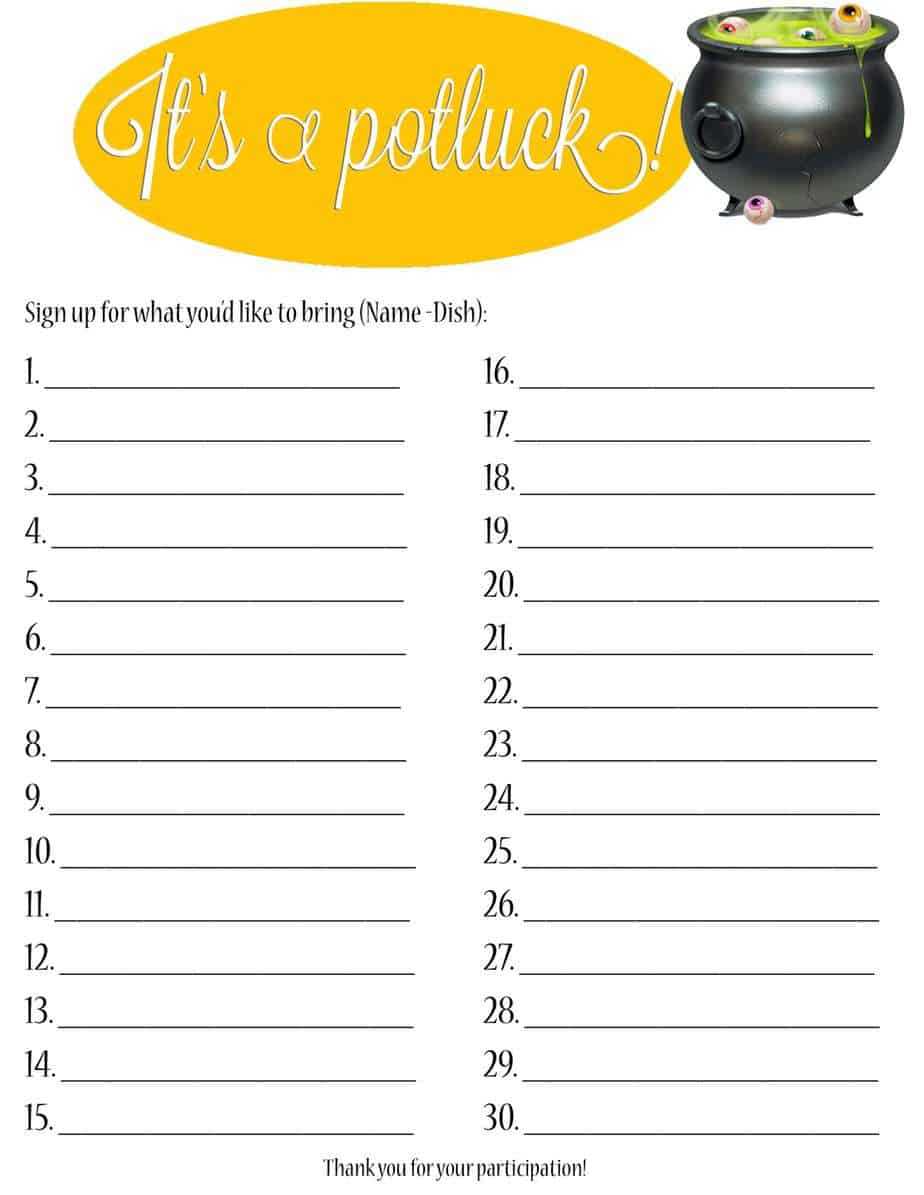 Potluck Sign Up Sheets - Word Excel Fomats Throughout Potluck Signup Sheet Template Word