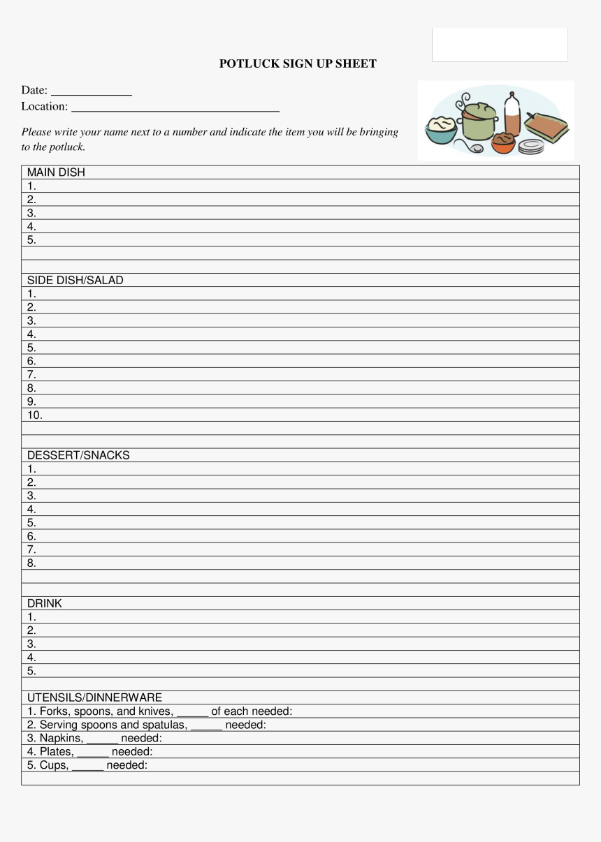 Potluck Signup Sheet Main Image – Printable Sign Up Sheet With Potluck Signup Sheet Template Word