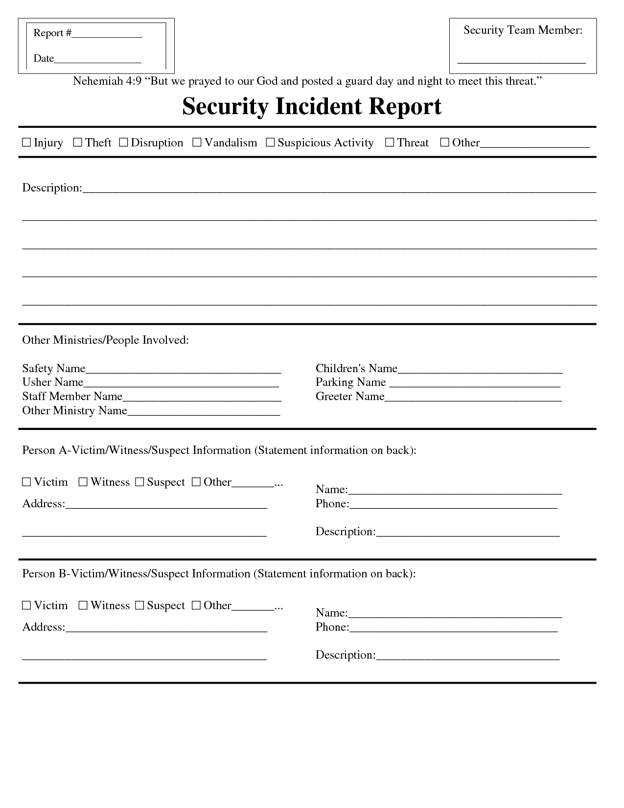 Premium Blank Security Incident Report Template Sample Inside Incident Report Template Microsoft