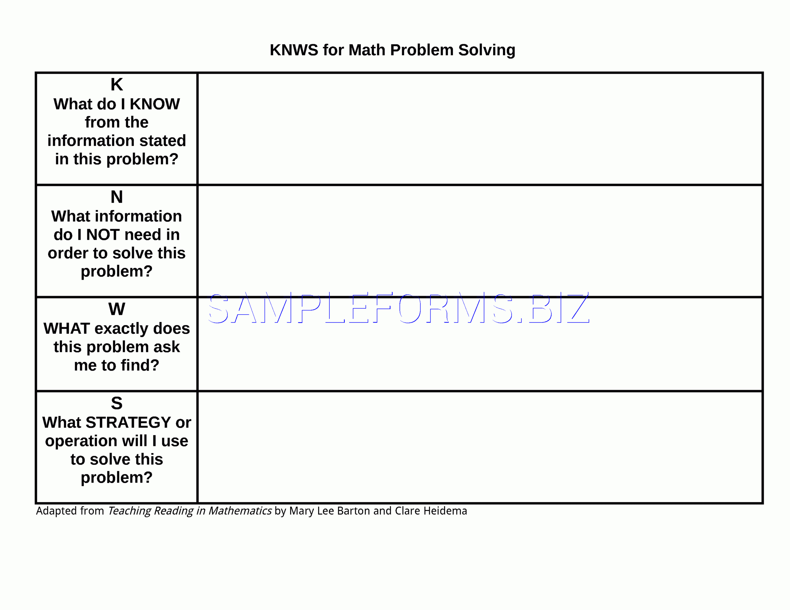 Preview Pdf Kwl Chart For Math Problem Solving, 1 In Kwl Chart Template Word Document