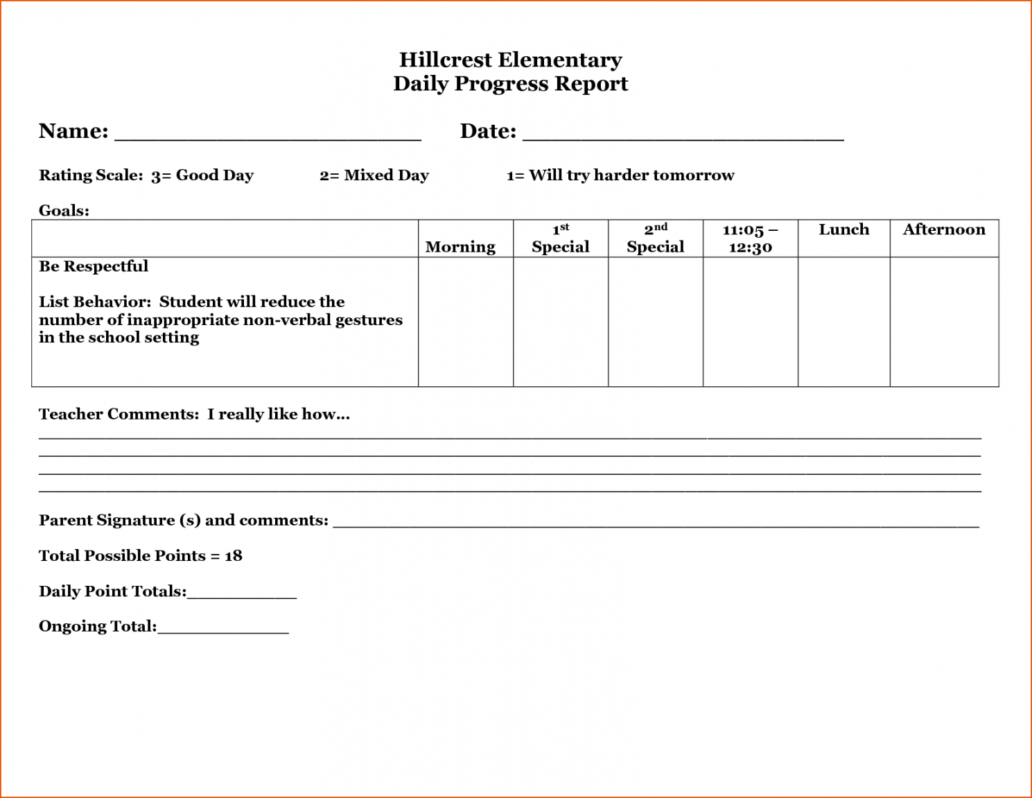 Printable 29 Images Of Student Behavior Progress Report With Daily Behavior Report Template