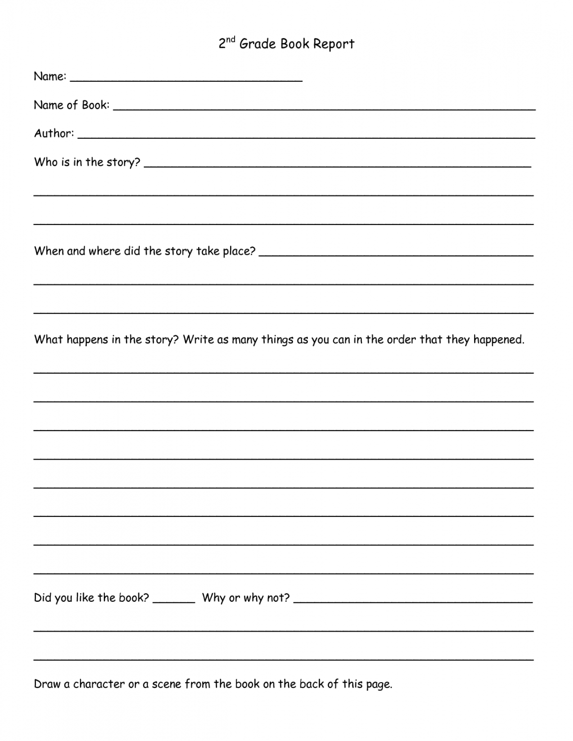 Printable 2Nd Grade Book Report Template Google Search 2Nd For Story Report Template