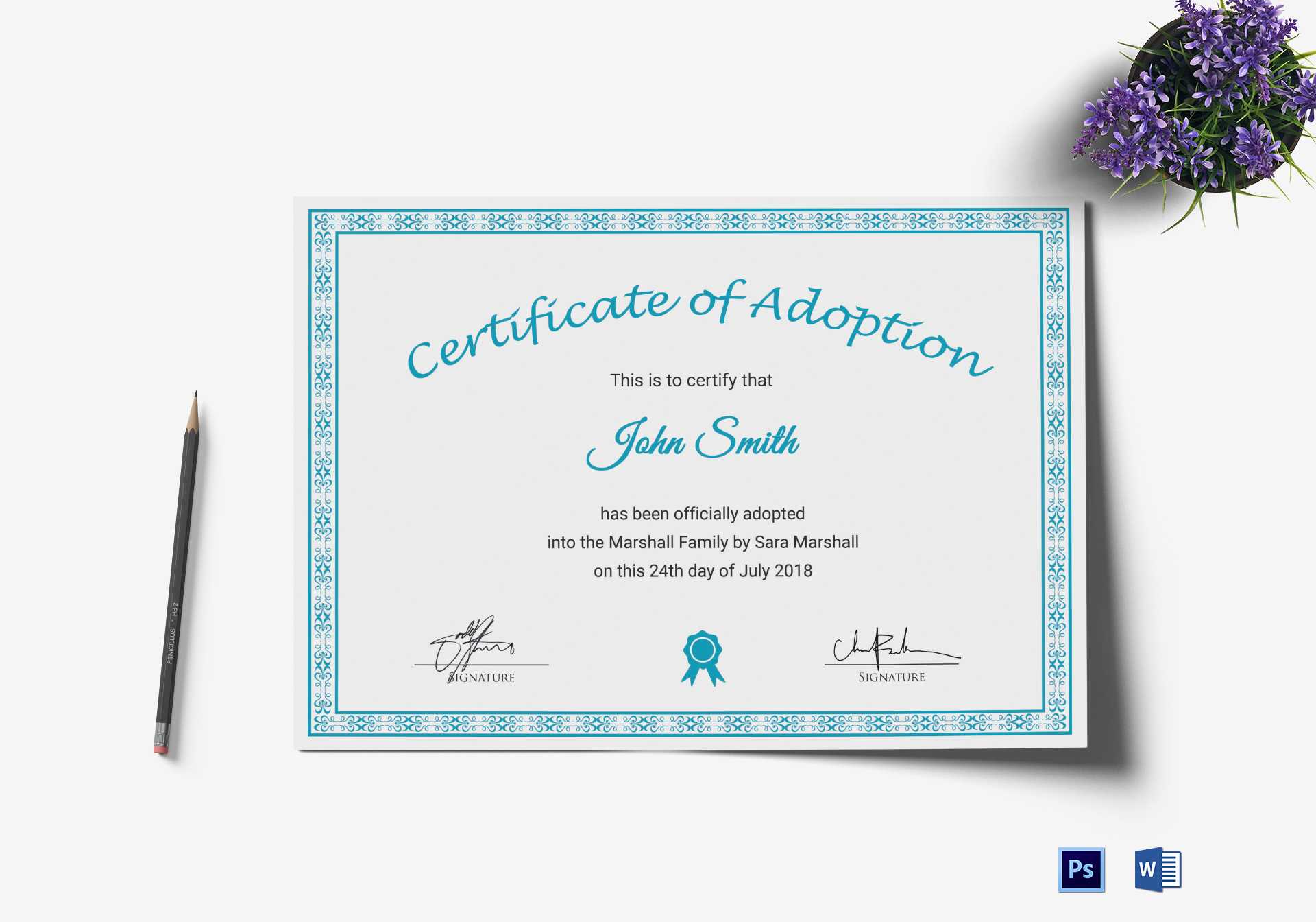 Printable Adoption Certificate Template With Regard To Blank Adoption Certificate Template
