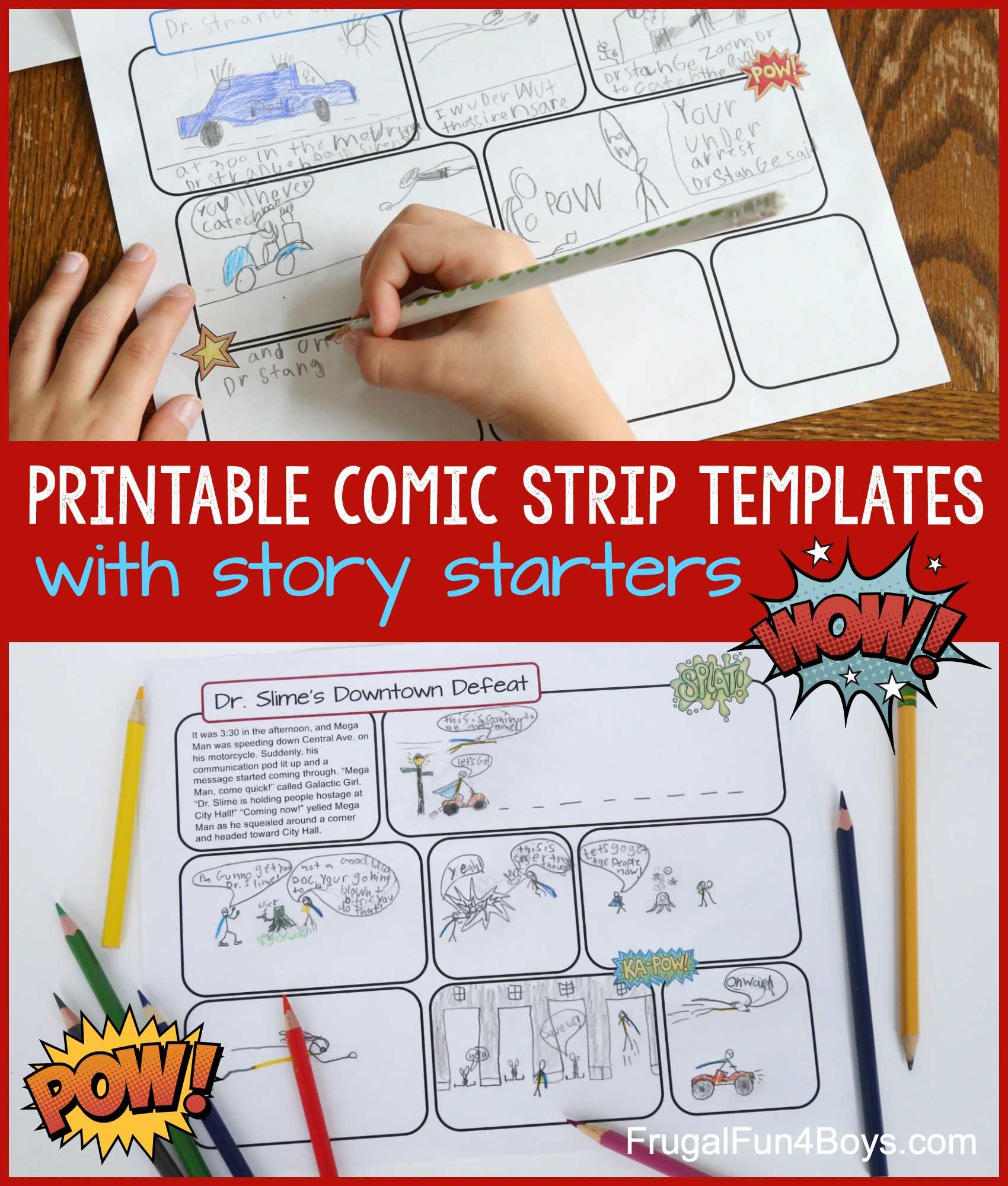 Printable Comic Strip Templates With Story Starters – Frugal In Printable Blank Comic Strip Template For Kids