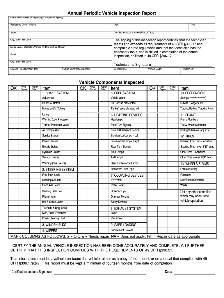 Printable Dot Inspection Forms – Fill Online, Printable For Vehicle Inspection Report Template