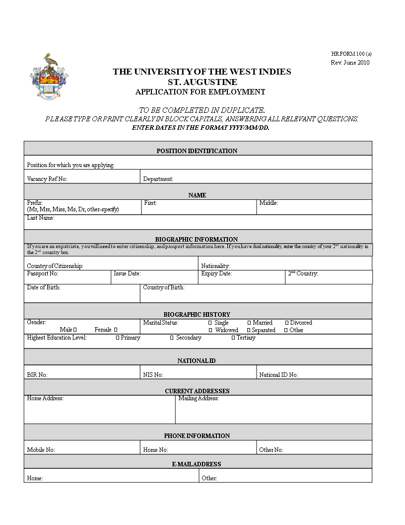 Printable Employment Application Form | Templates At In Employment Application Template Microsoft Word