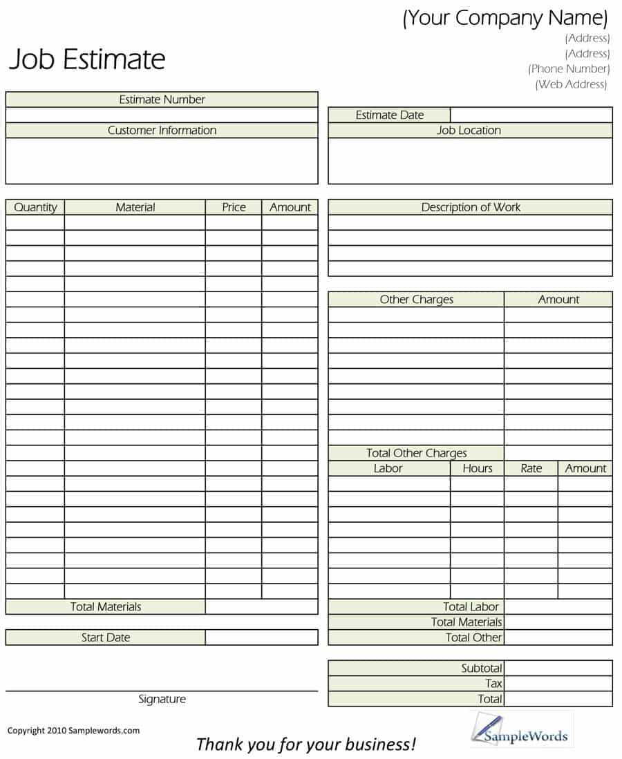 Printable Estimate Sheets - Calep.midnightpig.co Intended For Blank Estimate Form Template