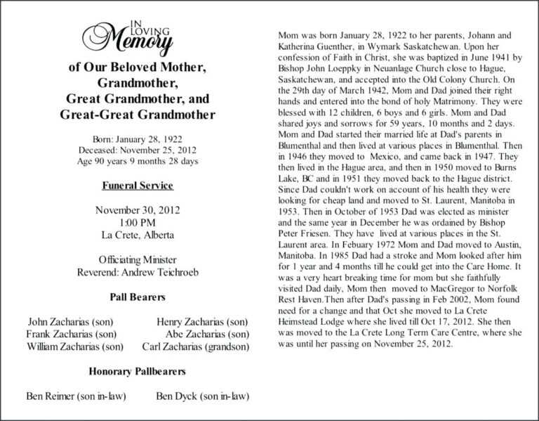 Obituary Template Word Document
