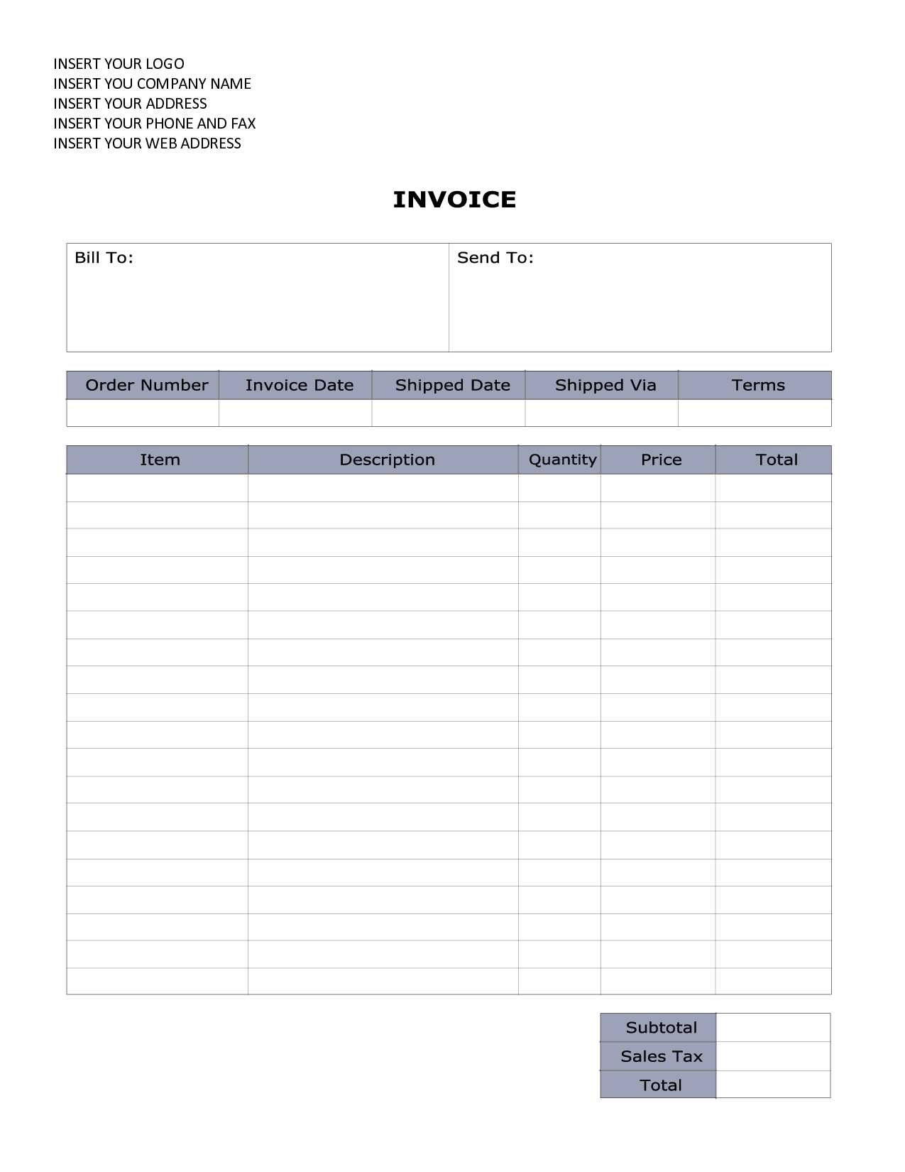 Printable Invoice Template Ms Word | Invoice Example Inside Invoice Template Word 2010