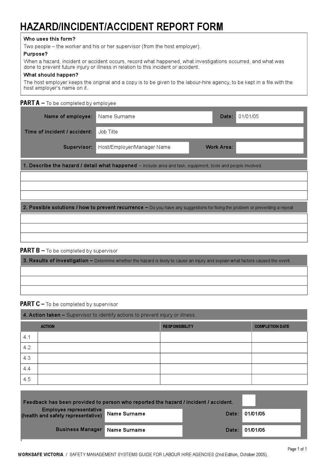 Prod11 Incident Accident Report Formoutback Theatre For In Hazard Incident Report Form Template