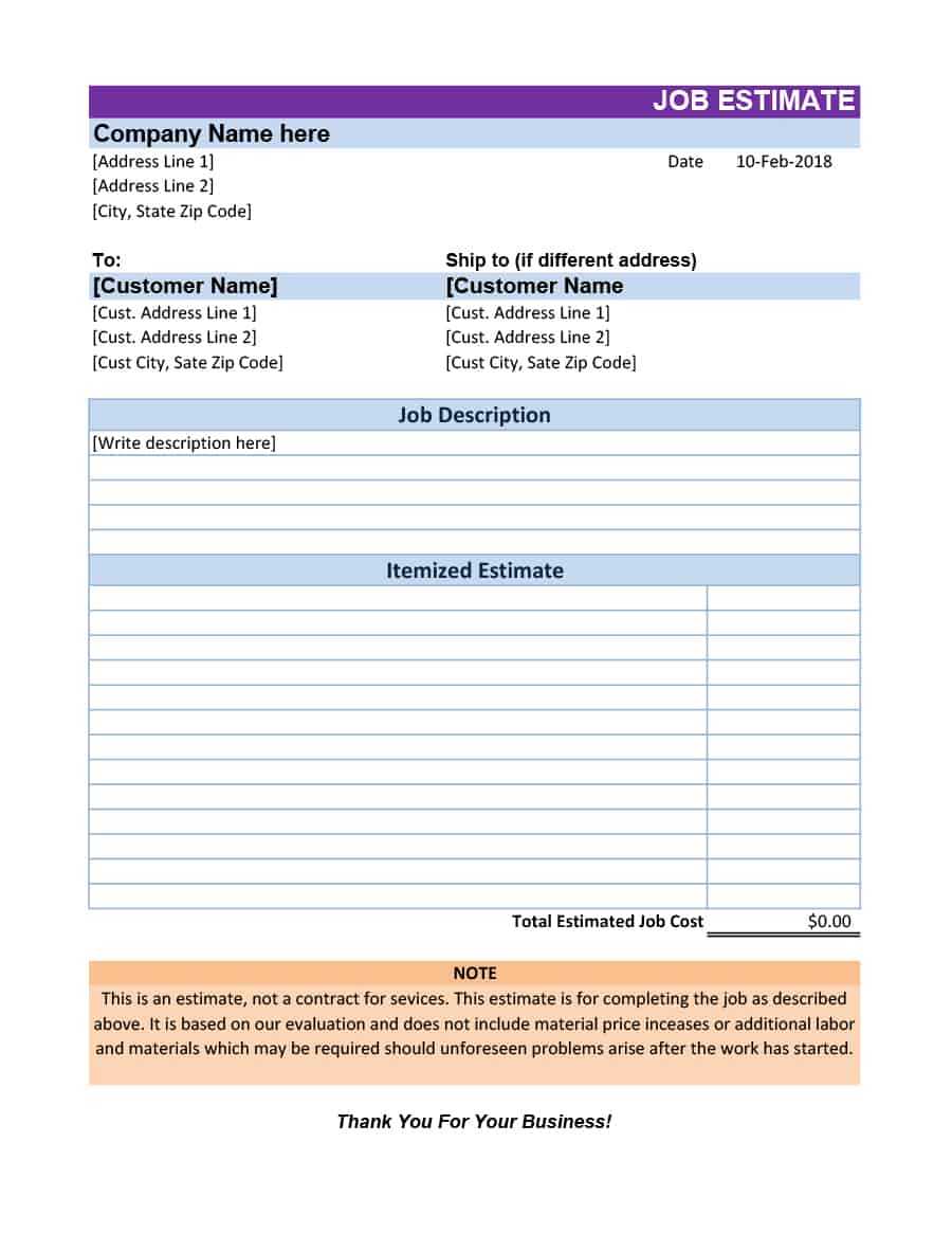 Professional Estimate Template – Falep.midnightpig.co Throughout Work Estimate Template Word