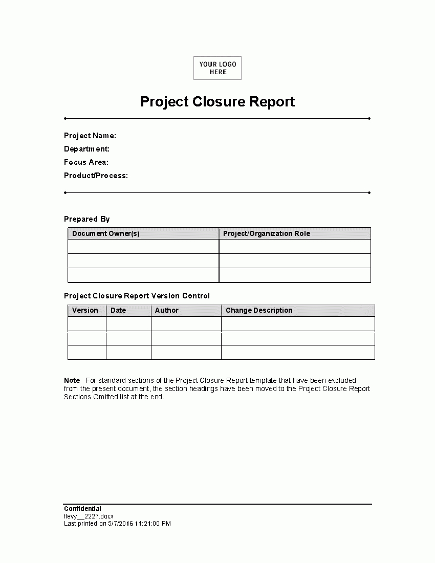 Project Closure Report (Word) – Flevypro Document For Closure Report Template