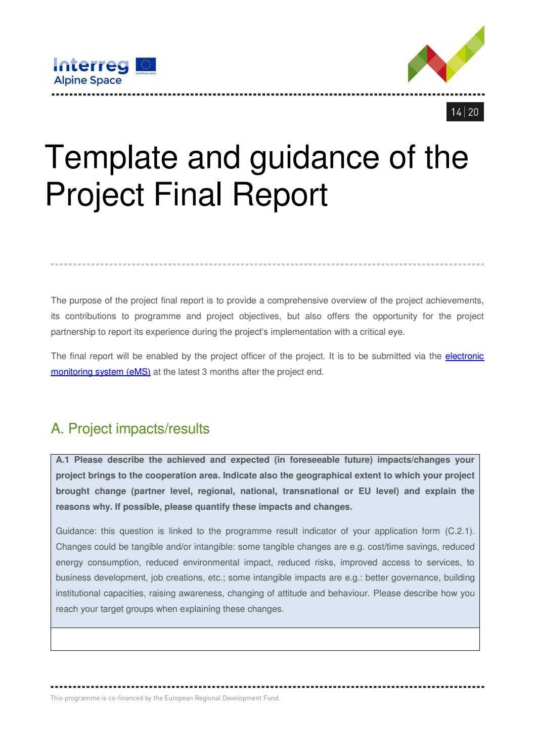 Project Implementation Handbook Alpine Space Programme Throughout Project Implementation Report Template
