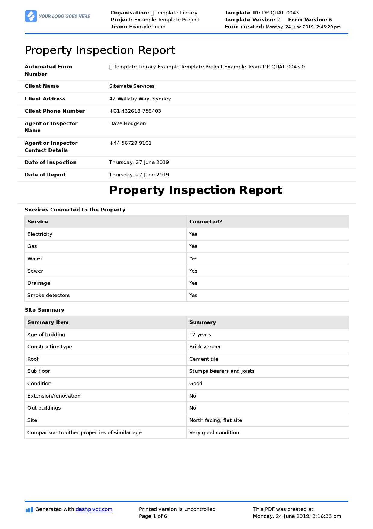 Property Inspection Report Template (Free And Customisable) With Home Inspection Report Template