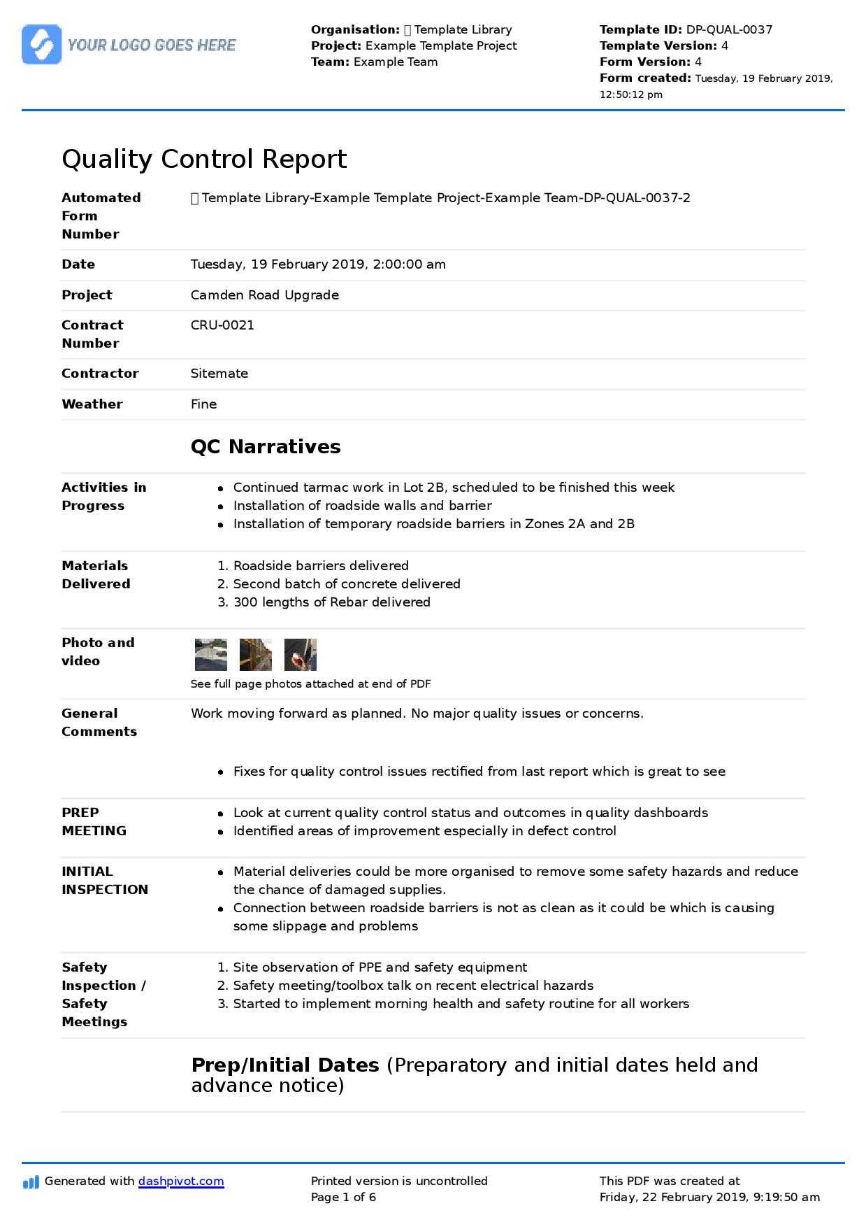 Qa Qc Report Template And Sample With Customisable Format For Health Check Report Template