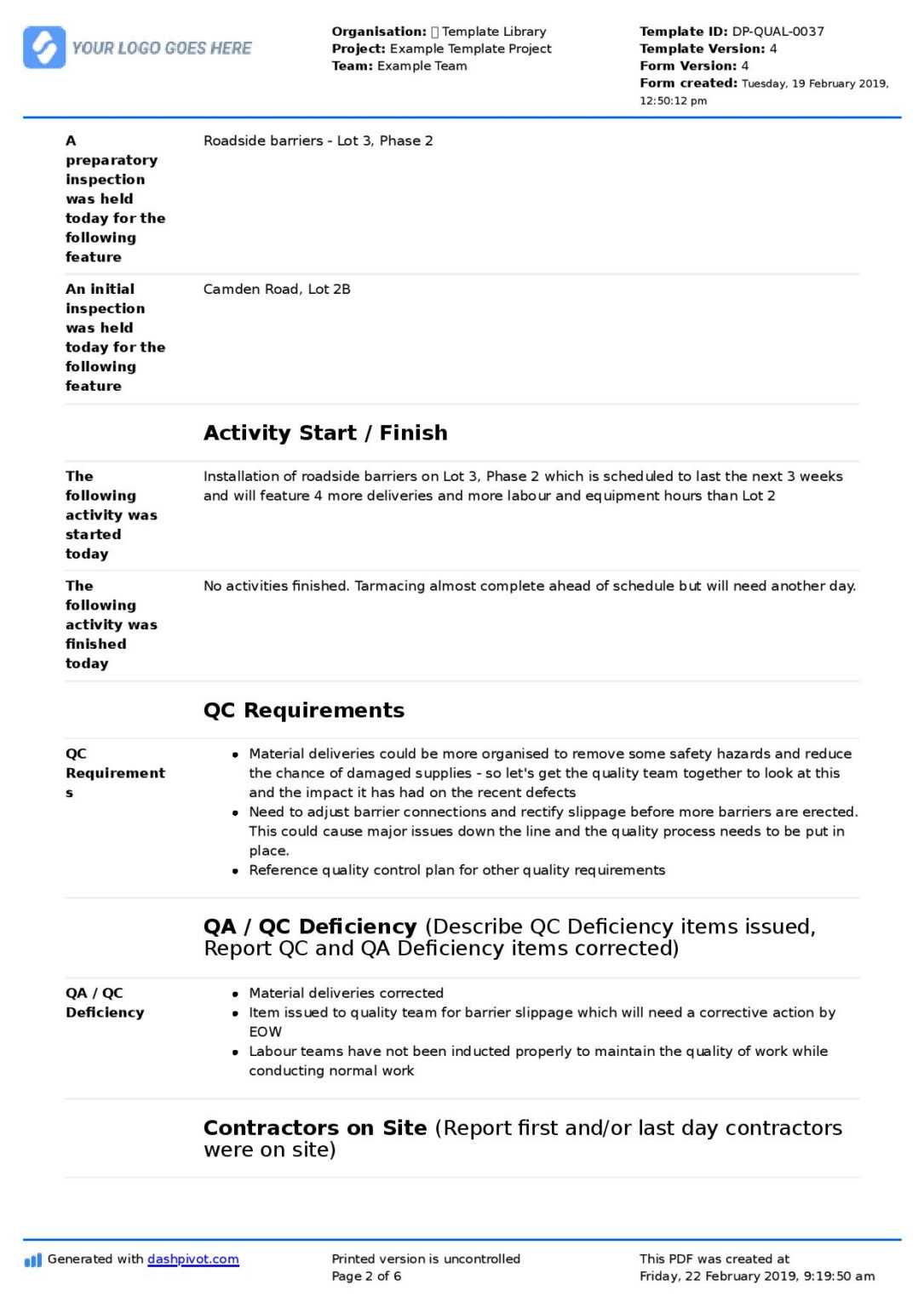 Qa Qc Report Template And Sample With Customisable Format in Software