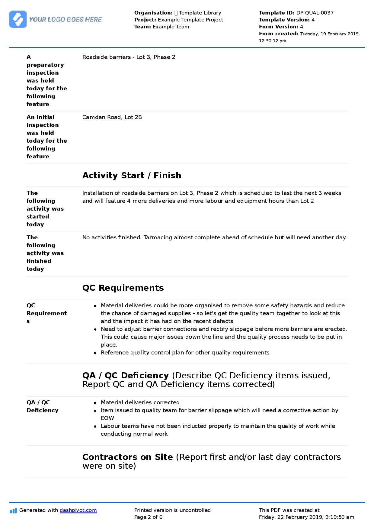 Qa Qc Report Template And Sample With Customisable Format In Software Quality Assurance Report Template