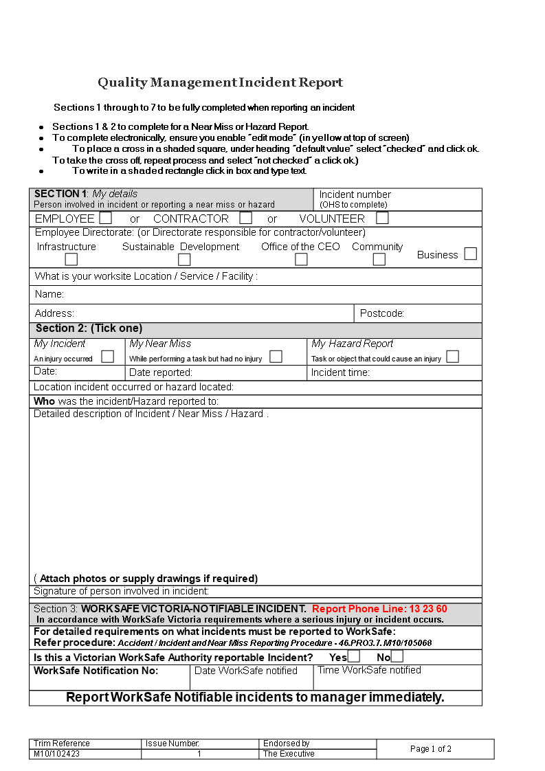 Quality Management Incident Report | Templates At Pertaining To Hazard Incident Report Form Template