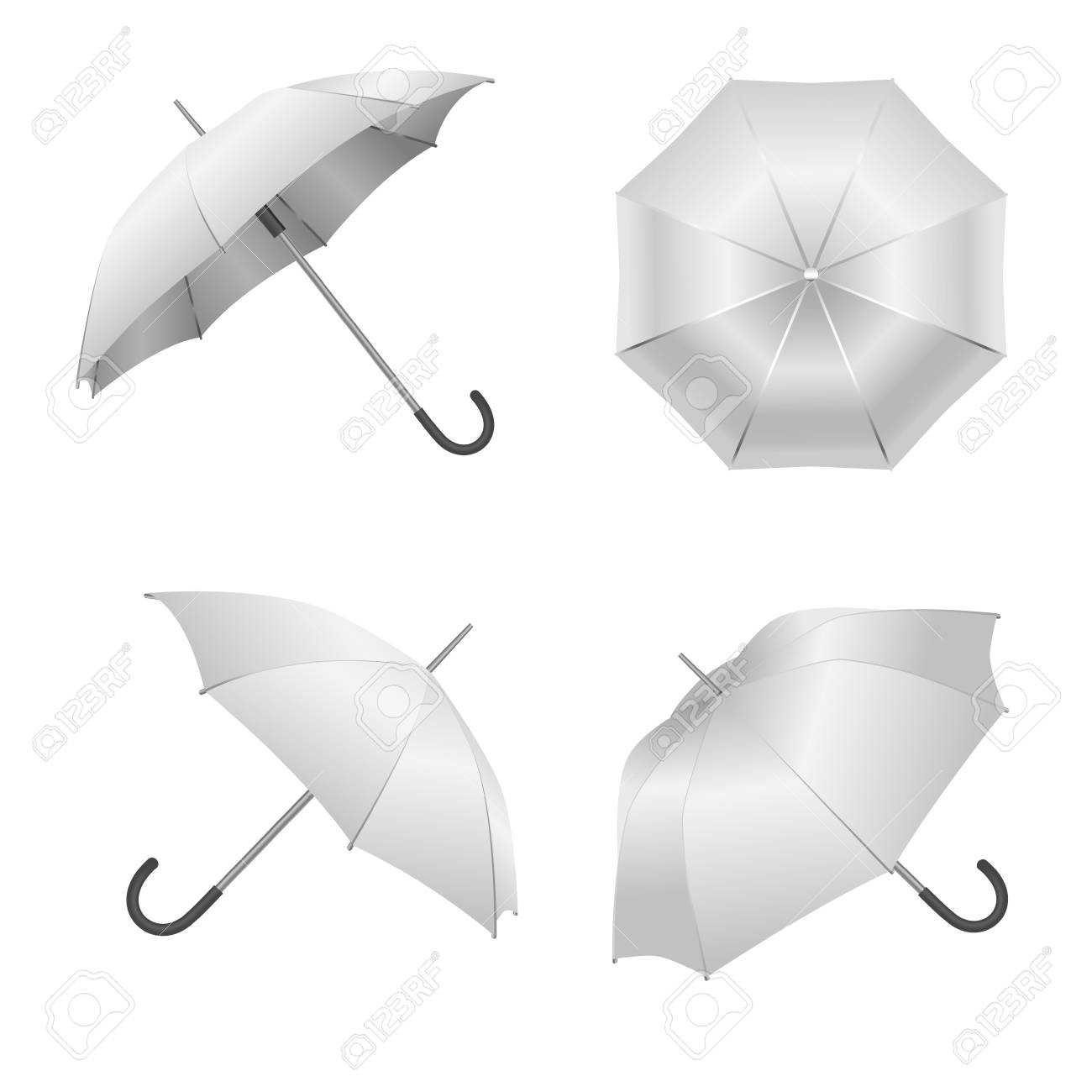 Realistic Detailed 3D White Blank Umbrella Template Mockup Set For Blank Umbrella Template