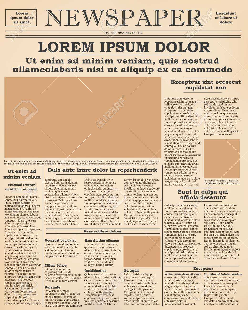 Realistic Old Newspaper Front Page Template. Vector Illustration Pertaining To Blank Old Newspaper Template