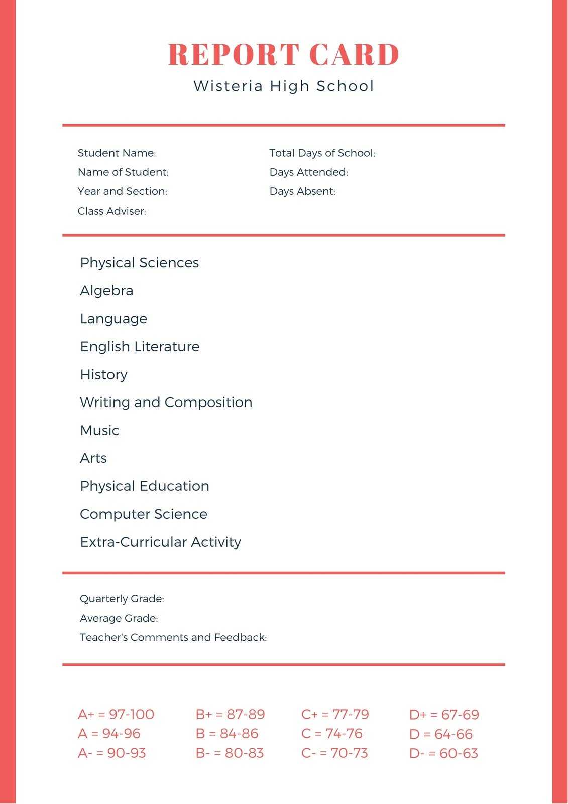 Red Laurel Leaves Simple High School Report Card – Templates Intended For Boyfriend Report Card Template