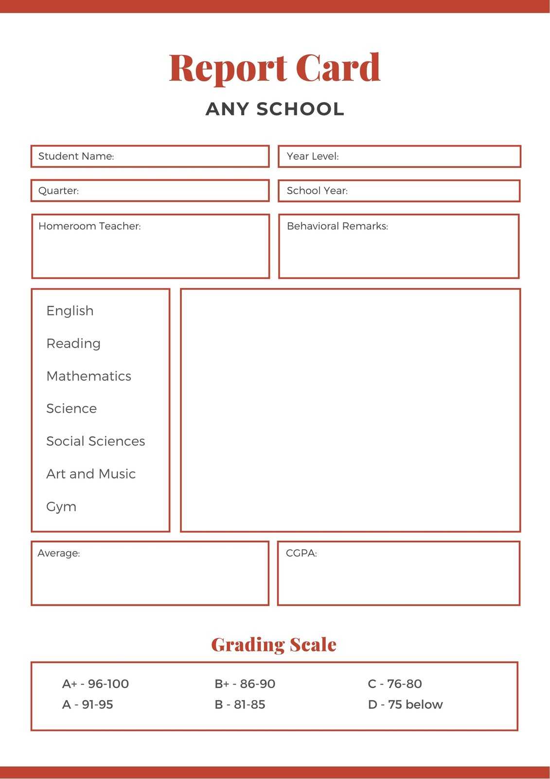 Red Middle School Report Card – Templatescanva Intended For Middle School Report Card Template