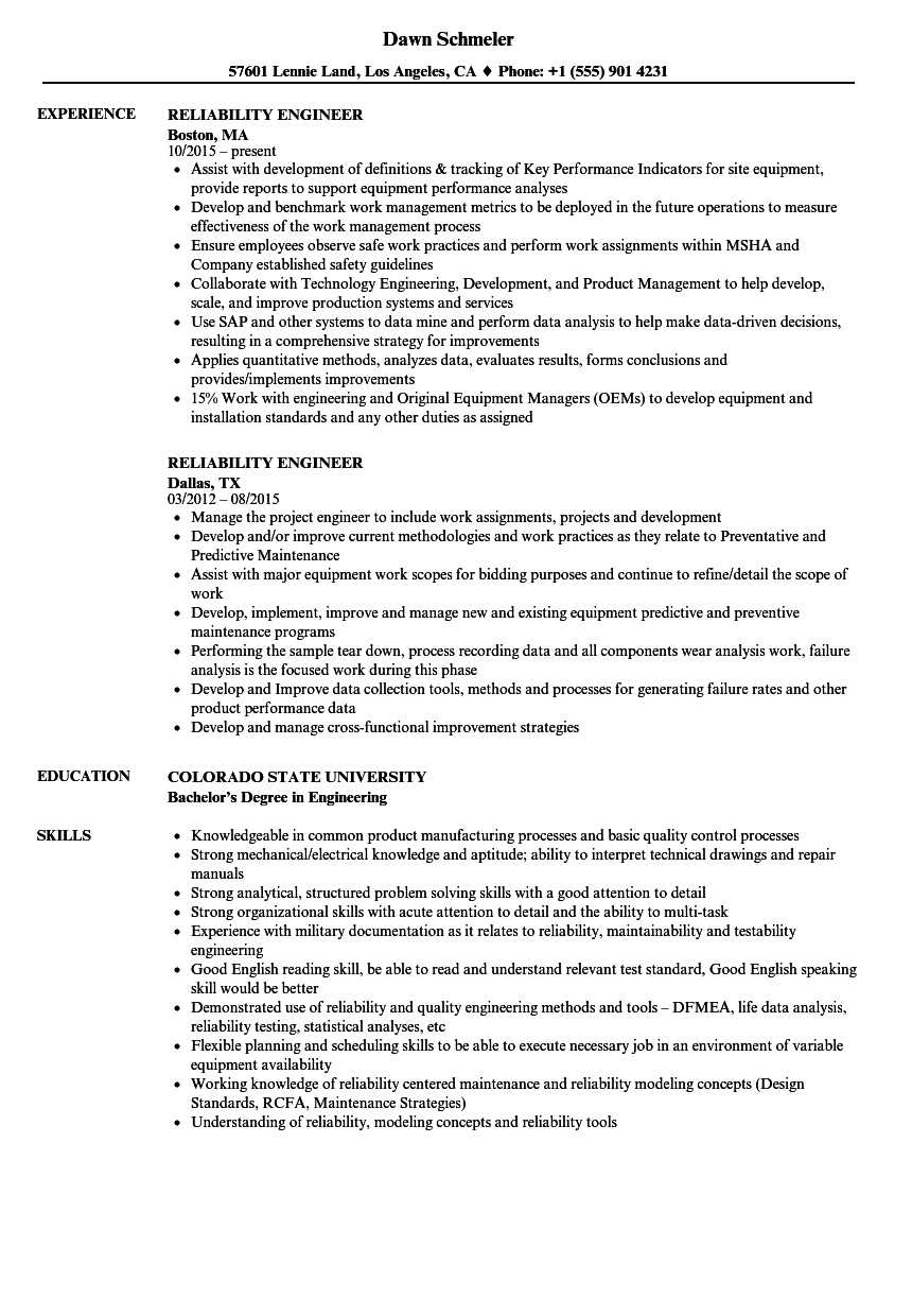 Reliability Engineer Resume Samples | Velvet Jobs Throughout Reliability Report Template