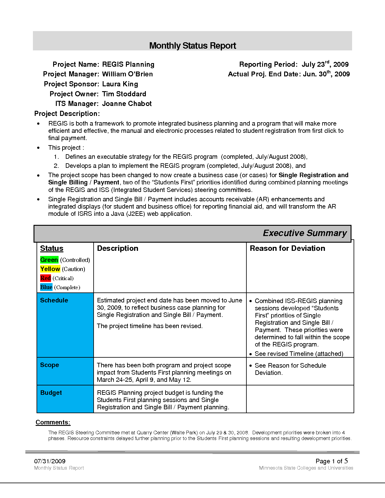 Replacethis] Business Monthly Status Report Template Example Regarding Monthly Status Report Template Project Management
