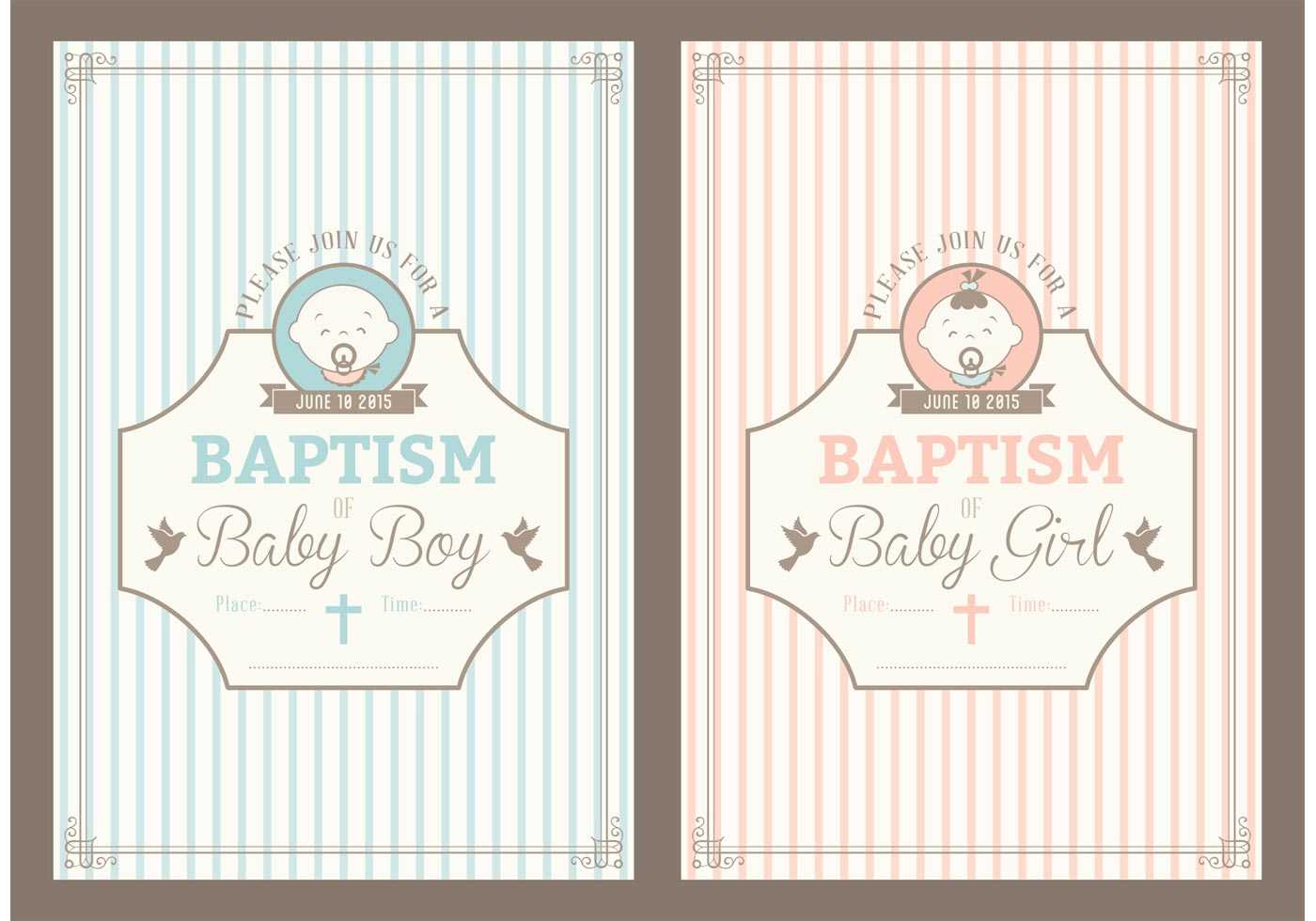 Retro Christening Invitation Vector Cards – Download Free Inside Christening Banner Template Free