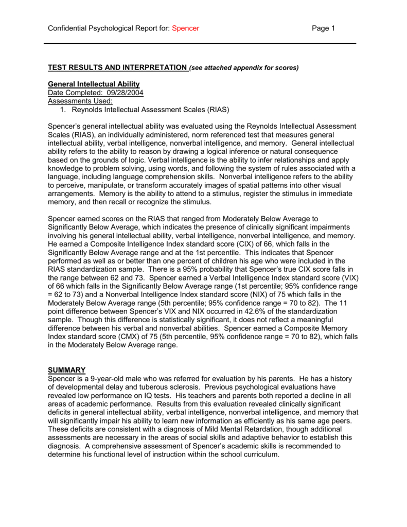 Rias Sample Report Intended For School Psychologist Report Template