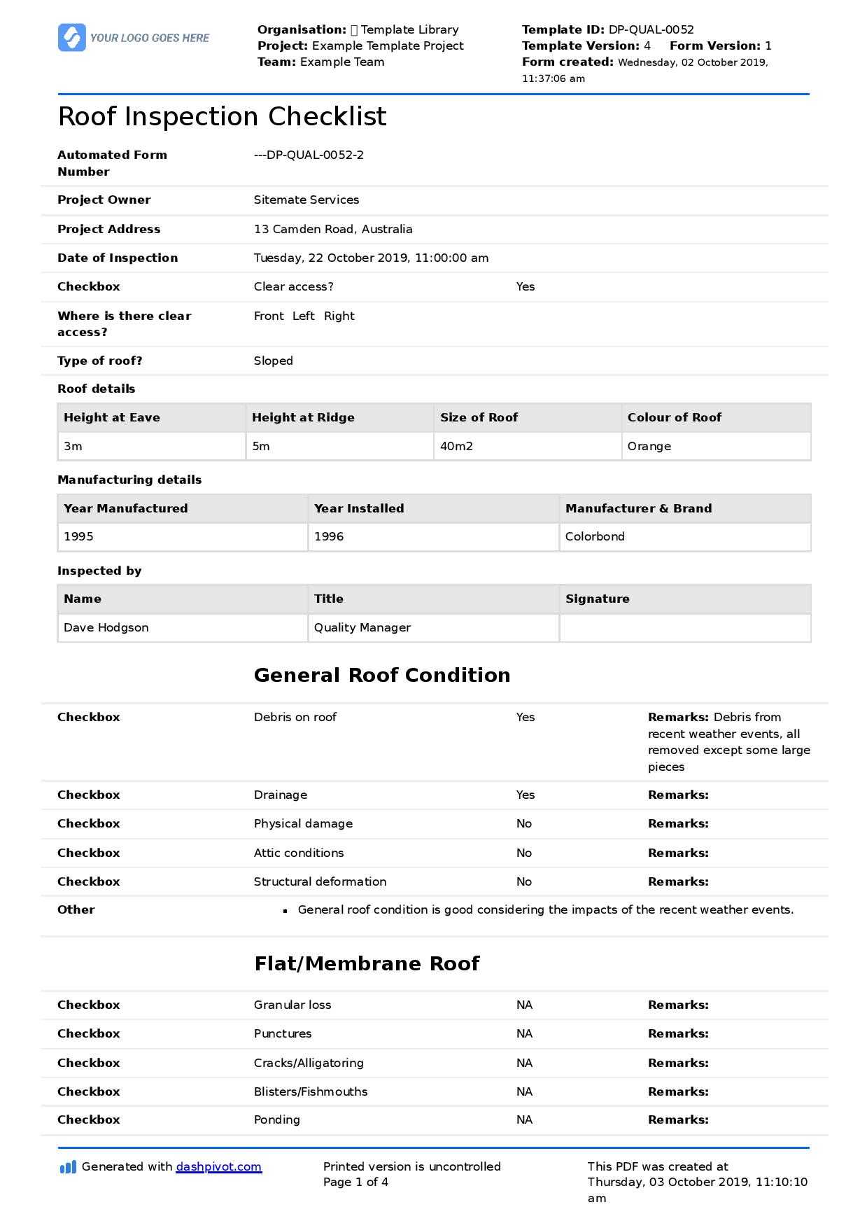 Roof Report Template – Dalep.midnightpig.co Inside Building Defect Report Template