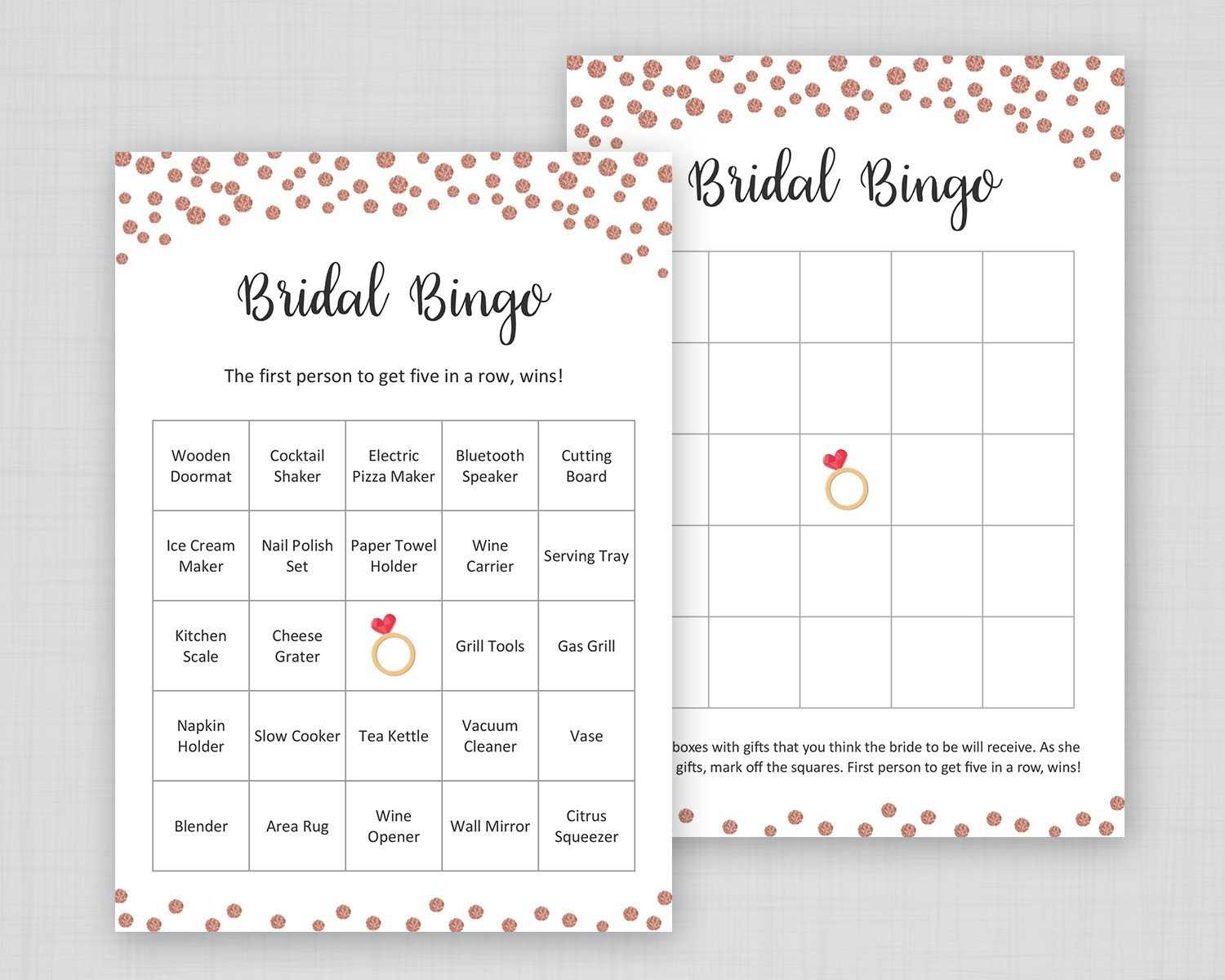 Rose Gold Bridal Shower Bingo Printable, 60 Unique Prefilled Bridal Bingo  Cards, Blank Bingo Cards, Rose Gold Bridal Shower, J012 Inside Blank Bridal Shower Bingo Template