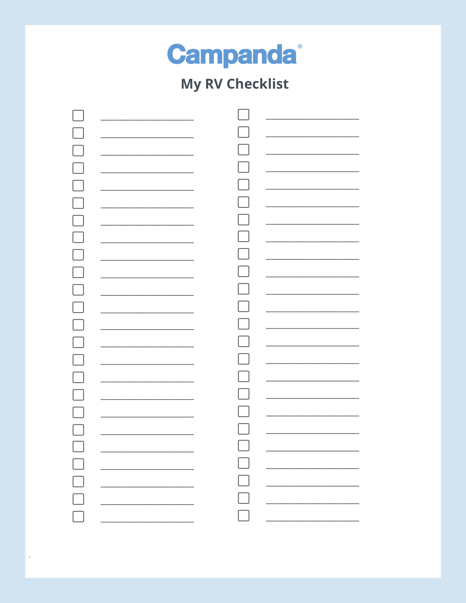 Rv Checklists: 6 Printable Packing Lists | Campanda Regarding Blank Checklist Template Pdf