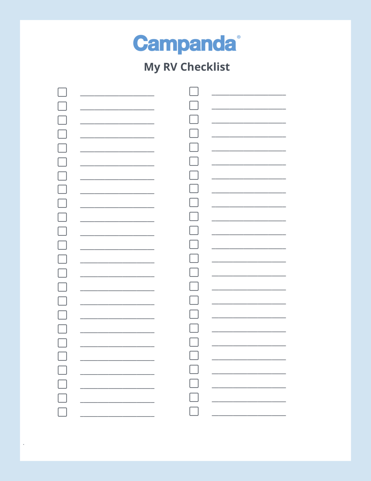 rv checklists 6 printable packing lists campanda throughout blank