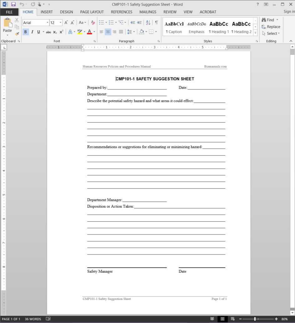 Safety Suggestion Worksheet Template | Cmp101 1 Throughout Word Employee Suggestion Form Template