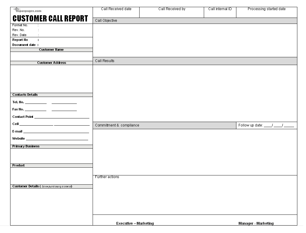 Sales Call Report Templates – Word Excel Fomats For Customer Contact Report Template